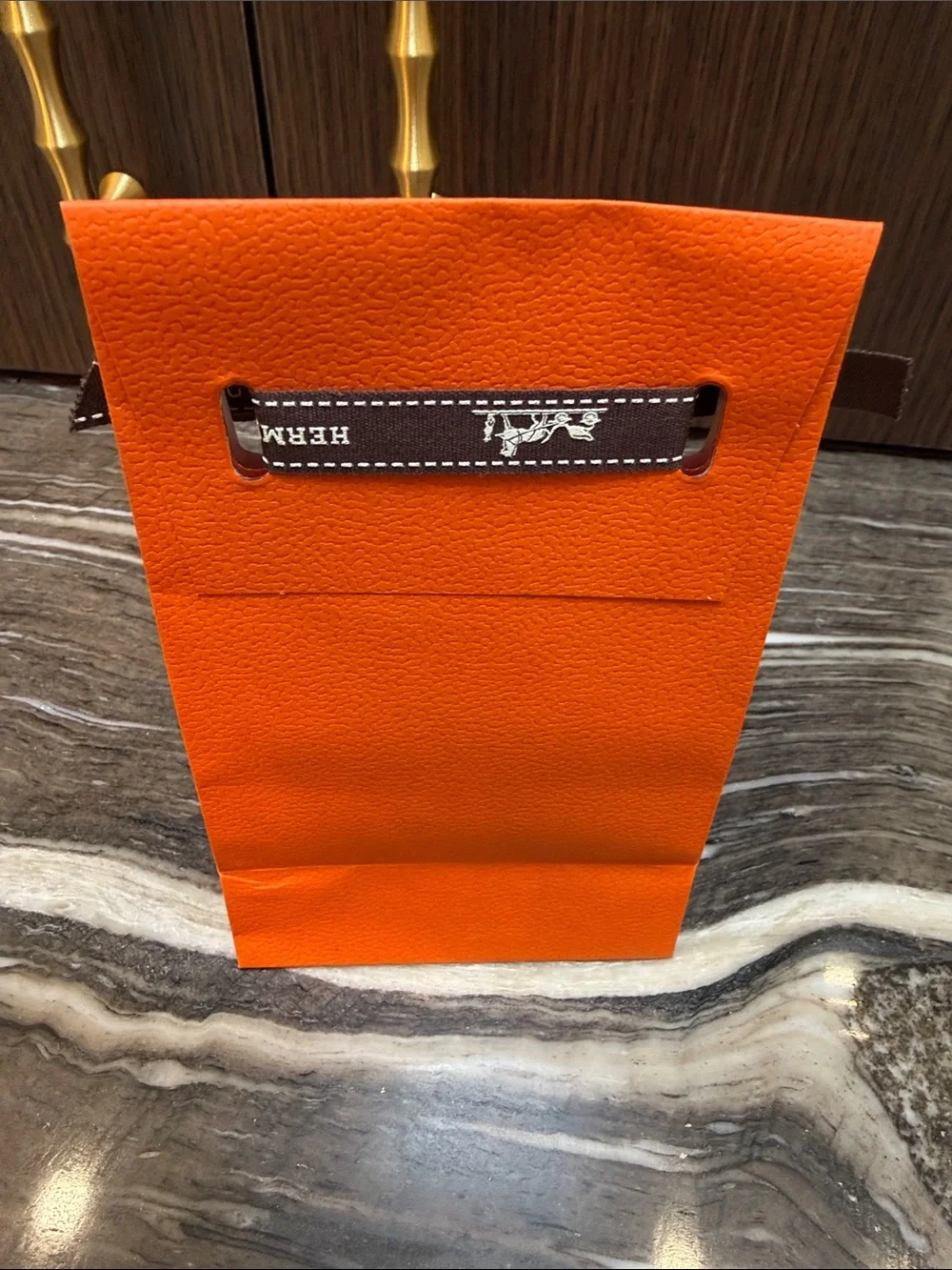 Hermes Orange Gift Bag with Brown Ribbon
